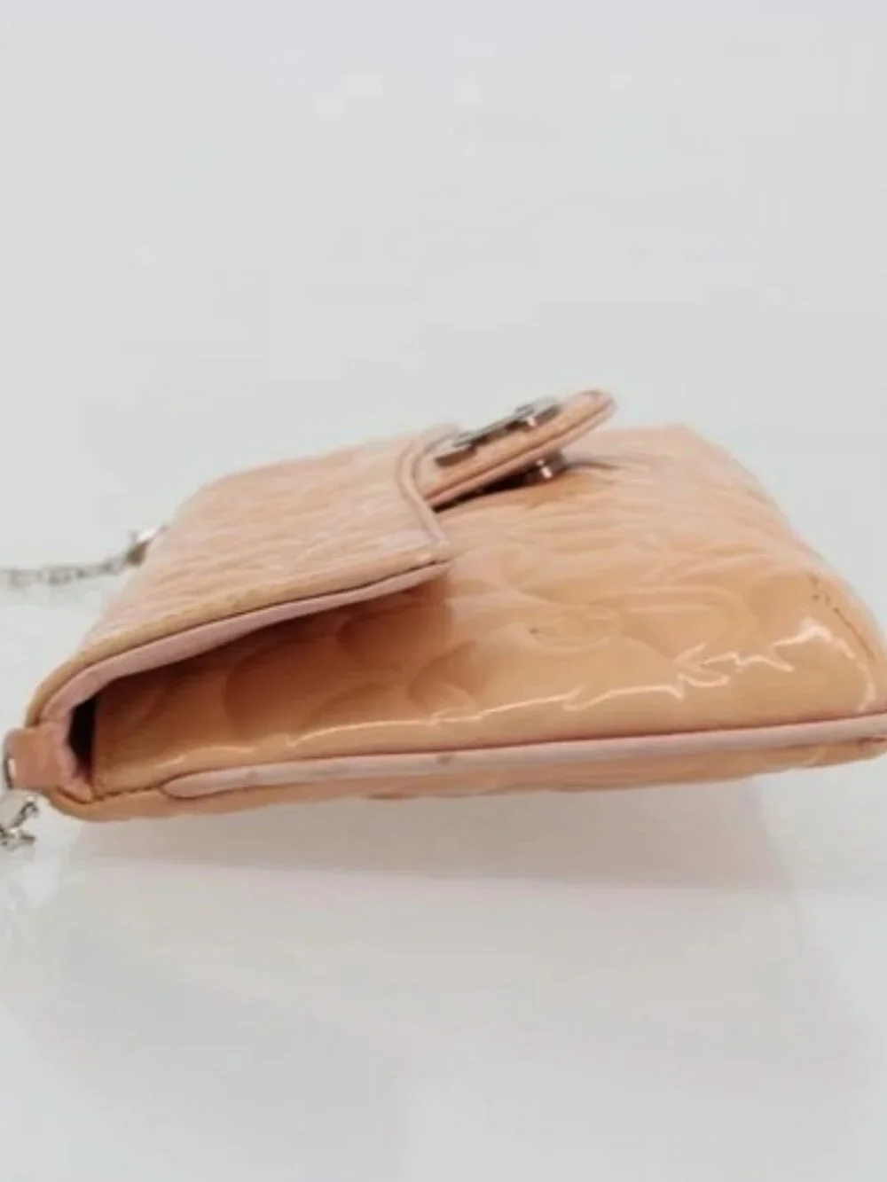 CHANEL Chain Shoulder Bag Patent Leather Pink Silver CC Auth bs34632A